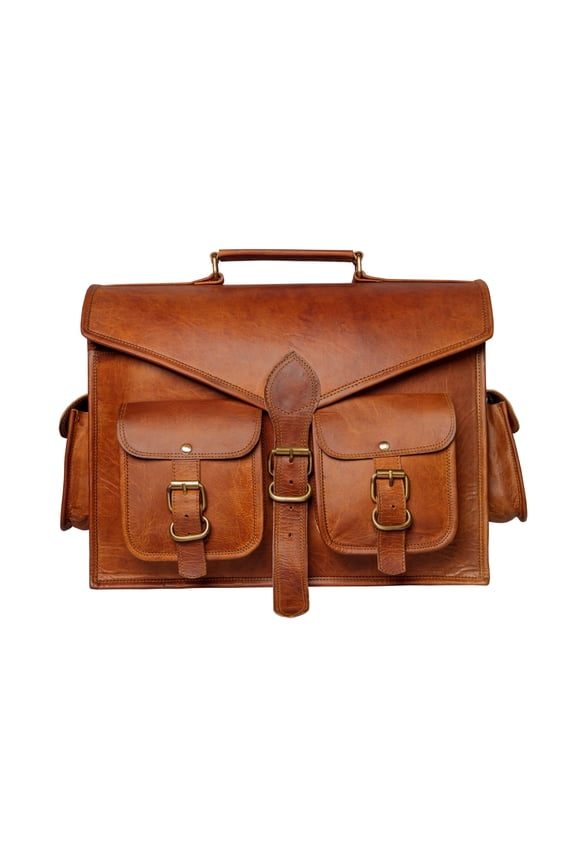 Laptop Bags Vintage Soft Leather Messenger Brown Real Laptop Satchel Bag Genuine Briefcase A (15 INCHES)