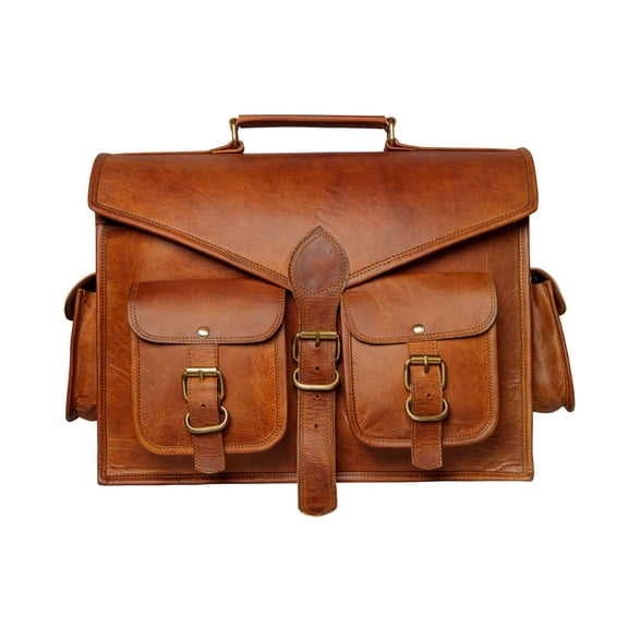 Laptop Bags Vintage Soft Leather Messenger Brown Real Laptop Satchel Bag Genuine Briefcase A (15 INCHES)