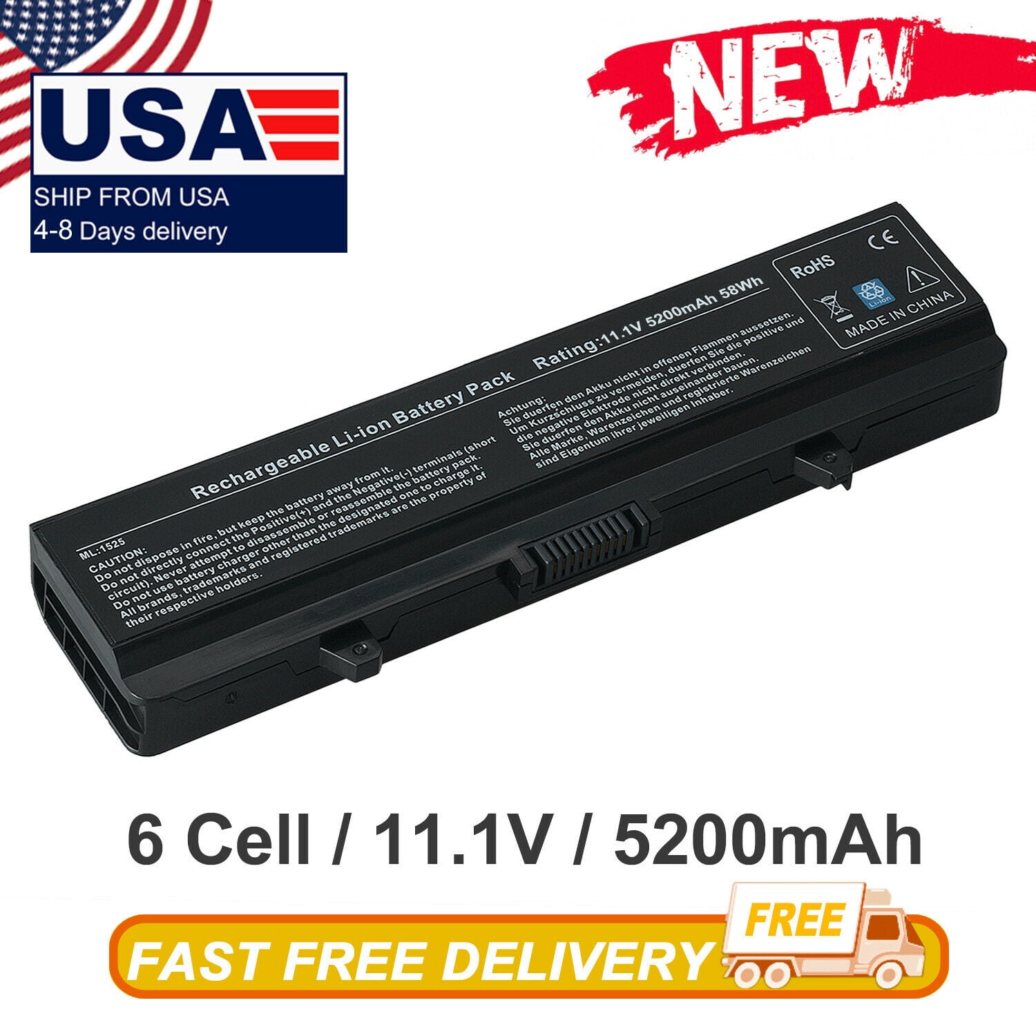 5200mAh Battery/Charger Adapter For Dell Inspiron 1525 1526 1545 1546 Laptops