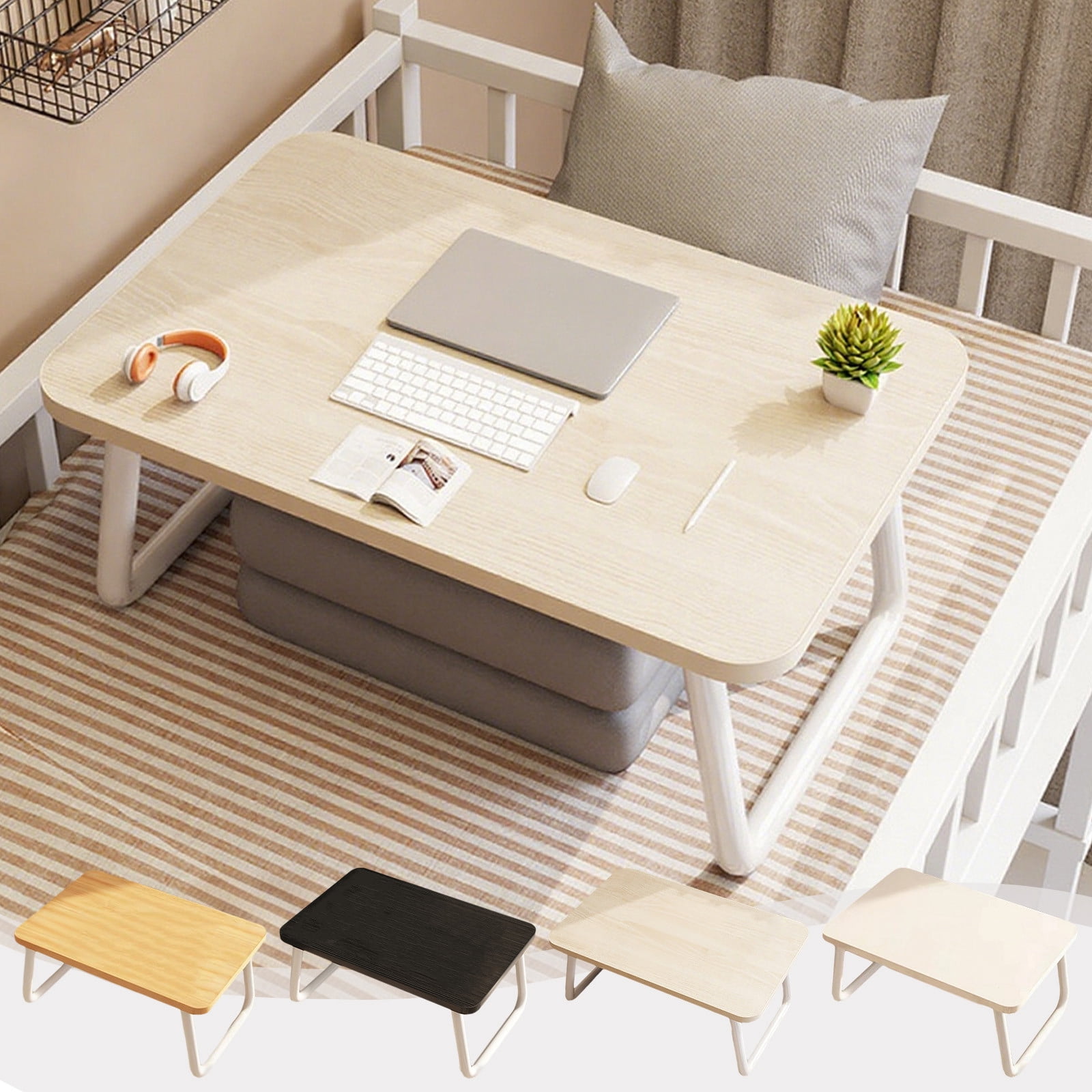 Laptop Bed Desk | Foldable Lap Desk Portable Laptop Table for Sofa, Floor, Breakfast, Drawing | High-Density Wood Surface | Sturdy Iron Legs | Fits 17" Laptop | 19.7x11.8x9.1 in | 1 Pack | White