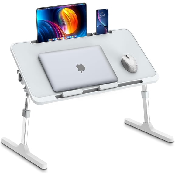 Laptop Bed Desk, Height & Angle Adjustable Laptop Bed Tray Table Lap Stand with Tablet & Phone Slot, Light Weight Foldable Portable Lap Desk for Couch Chair Floor Desk for Adults, Kids