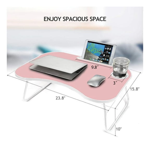 Laptop Bed Desk, Portable Lap Desk for Adults & Kids - 23.8"x15.8" Wood Laptop Stand for Couch, Bed, Travel, Home Office - with Cup Holder & Folding Legs