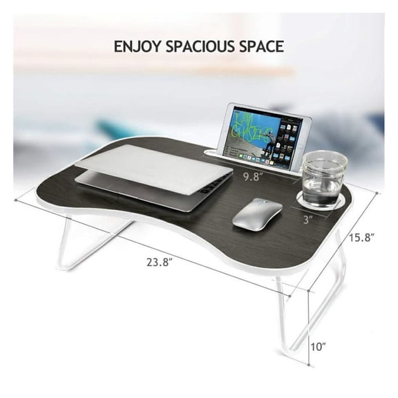Laptop Bed Desk, Portable Lap Desk for Adults & Kids - 23.8x15.8 Wood Laptop Stand for Couch, Bed, Travel - with Cup Holder & Folding Design