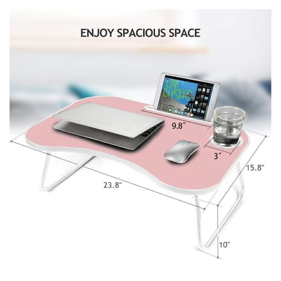 Laptop Bed Desk, Portable Lap Desk for Car & Couch - 23.8" Wood Laptop Stand with Cup Holder - Home, Travel, & Work Lap Table
