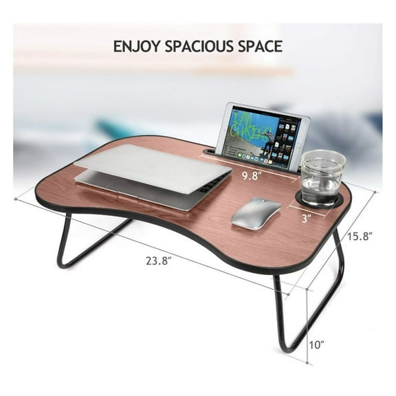 Laptop Bed Desk, Portable Lap Desk with Cup Holder - 23.8"x15.8" Wood Folding Laptop Stand for Bed, Couch, Car, Home Office, Kids Homework