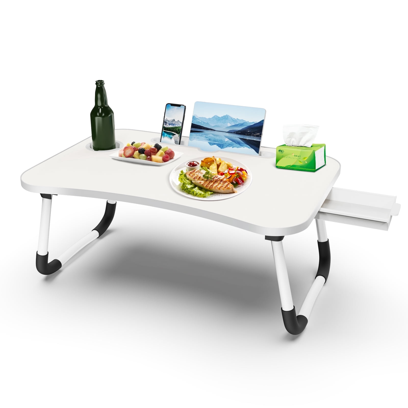 SZHLUX Folding Desk for Bed, Collapsible Laptop Table with Cup Holder ...