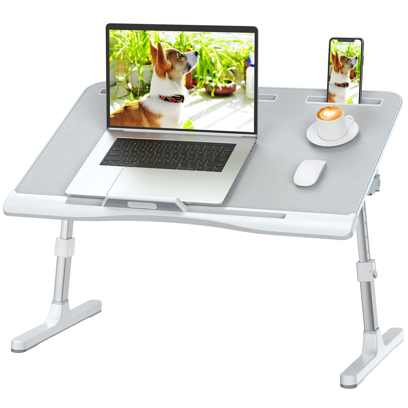 Laptop Bed Desk With Adjustable Heights And Angles  Upgraded-sturdy Foldable Lap For Bed/sofa/couch/floor Tablet (no Drawer Grey)