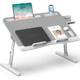 thumbnail image 1 of Laptop Bed Desk, X-Large Leather Adjustable Computer Bed Table Tray, Foldable Laptop Lap Desk for Bed Sofa Couch Floor Writing Eating Working with Drawer 2 Movable Stoppers (23.6 inch, Grey), 1 of 6