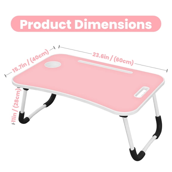 Laptop Bed Desk with Cup Holder (Pink)- Foldable Portable Lap Table w/Tablet Slot & Handle