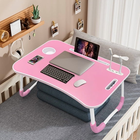 Laptop Bed Table Bed Laptop Table with LED Lights, Folding Laptop Stand, Laptop Table with Storage Drawers And Shelves, Laptop Bed Tray Table for Reading And Writing On Bed Sofa Floor
