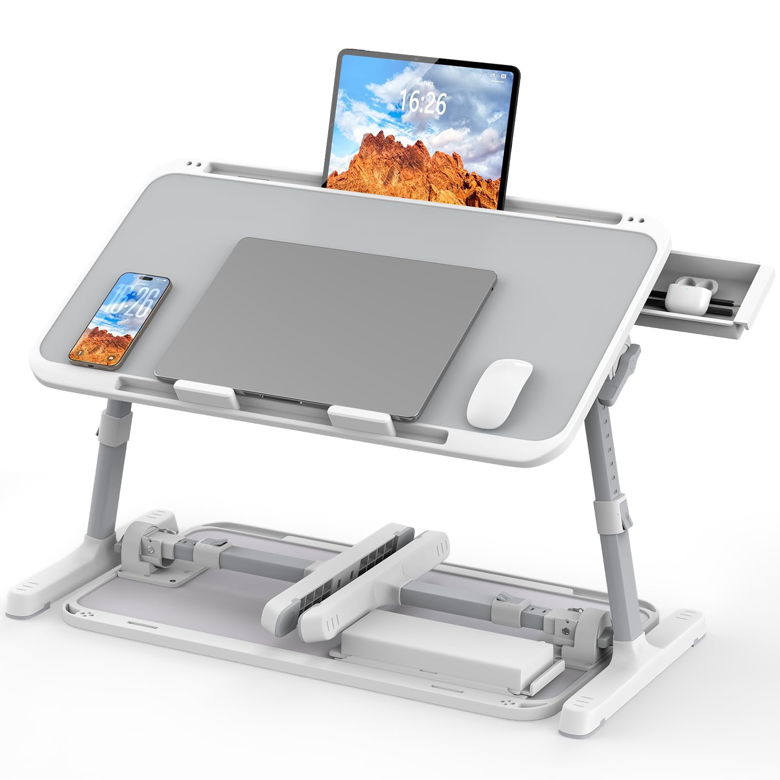 Laptop Bed Table  Height & Angle Adjustable Desk For With Materials Super Sturdy Foldable Tray Drawer Couch Floor (gray 22.04"*12.2")