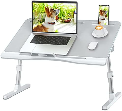 Laptop Bed Tray Desk, Foldable and Adjustable Lap Table with Heights and Angles, Upgraded-Sturdy Laptop Lap Desk for Bed/Sofa/Couch/Floor (2 Drawers, X-Large, Grey)