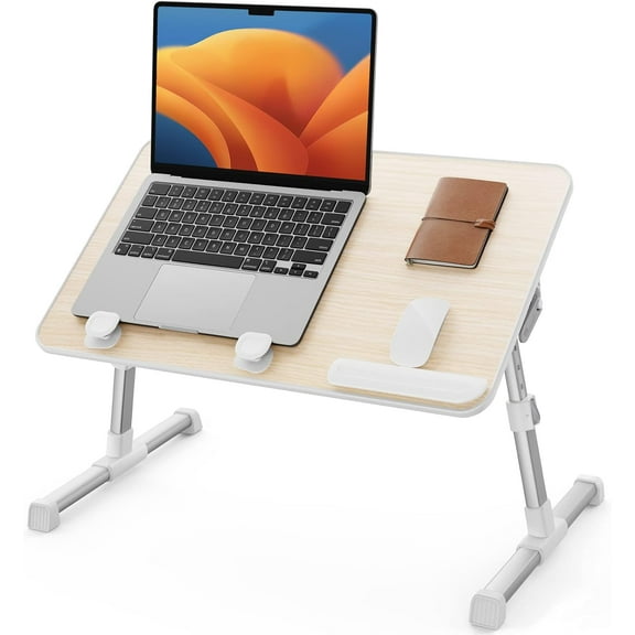 Laptop Bed Tray Table, Adjustable Office Standing Desk Portable Lightweight Foldable Lap Desk for Sofa Couch Floor Working Studying Reading Writing Eating,Fit Up to 17" Laptop(Large,Teak)