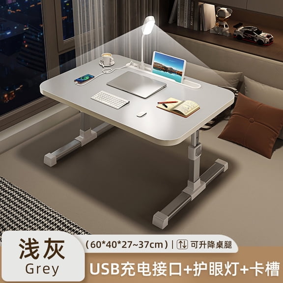 WETLA Laptop Bed Tray Table, Adjustable Laptop Bed Stand, Lap Desk with LED Light, Portable Standing Table with Foldable Legs, USB Charging, Folding Lap Tablet Table for Sofa Couch-Grey