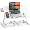 thumbnail image 1 of Laptop Bed Tray Table, Adjustable PVC Leather Laptop Bed Table, Portable Standing Desk with Storage Drawer, Foldable Lap Tablet Table for Sofa Couch Floor (Large,White), 1 of 6