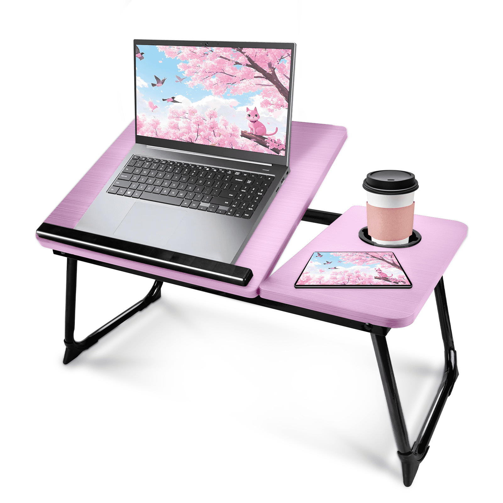 Laptop Bed Tray Table, WLRETMCI Foldable Lap Desk for Bed and Sofa, Laptop Desk Notebook Stand for Eating Breakfast, Reading,Pink