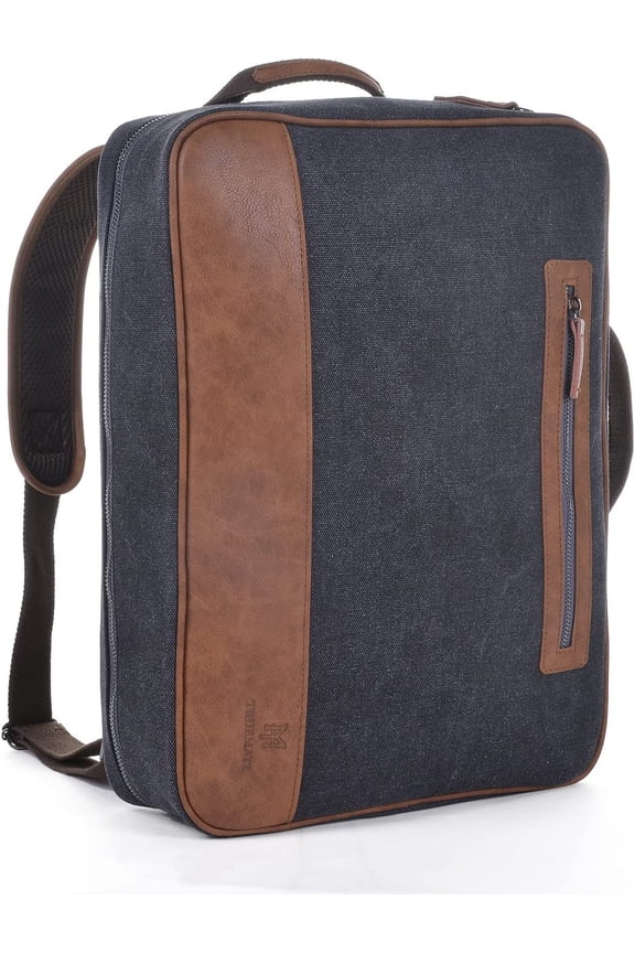 Laptop Briefcase Backpack Vintage Canvas Messenger Bag with Scratch Protection Lining Up to 15in (Black)