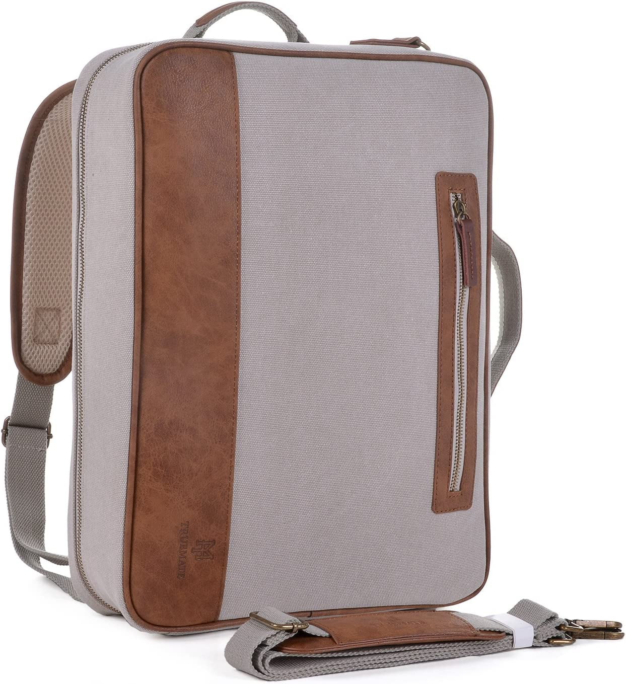 Laptop Briefcase BackpackVintage Canvas Messenger Bag with Scratch Protection Lining Up to 15'' (Beige)