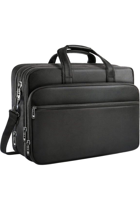 Laptop Briefcases for Men, 17 Inch Expandable Briefcase Computer Bags for Laptop for Men, Water Resistant Multi Compartments Men's Work Bag with Luggage Strap for Bussiness Travel, Black