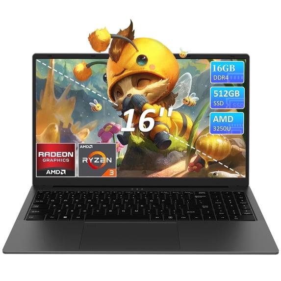 KurieTim T160R 16-Inch FHD Laptop, AMD Ryzen 3250U, 16GB RAM, 512GB SSD, Gray