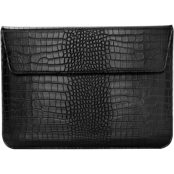Laptop Case 13.3 inch, 13-13.3 inch Laptop Sleeve Compatible with MacBook Air/Pro 13 / Pro 14, HP ASUS Notebook, Crocodile Grain PU Leather Flap Case Bag, Black