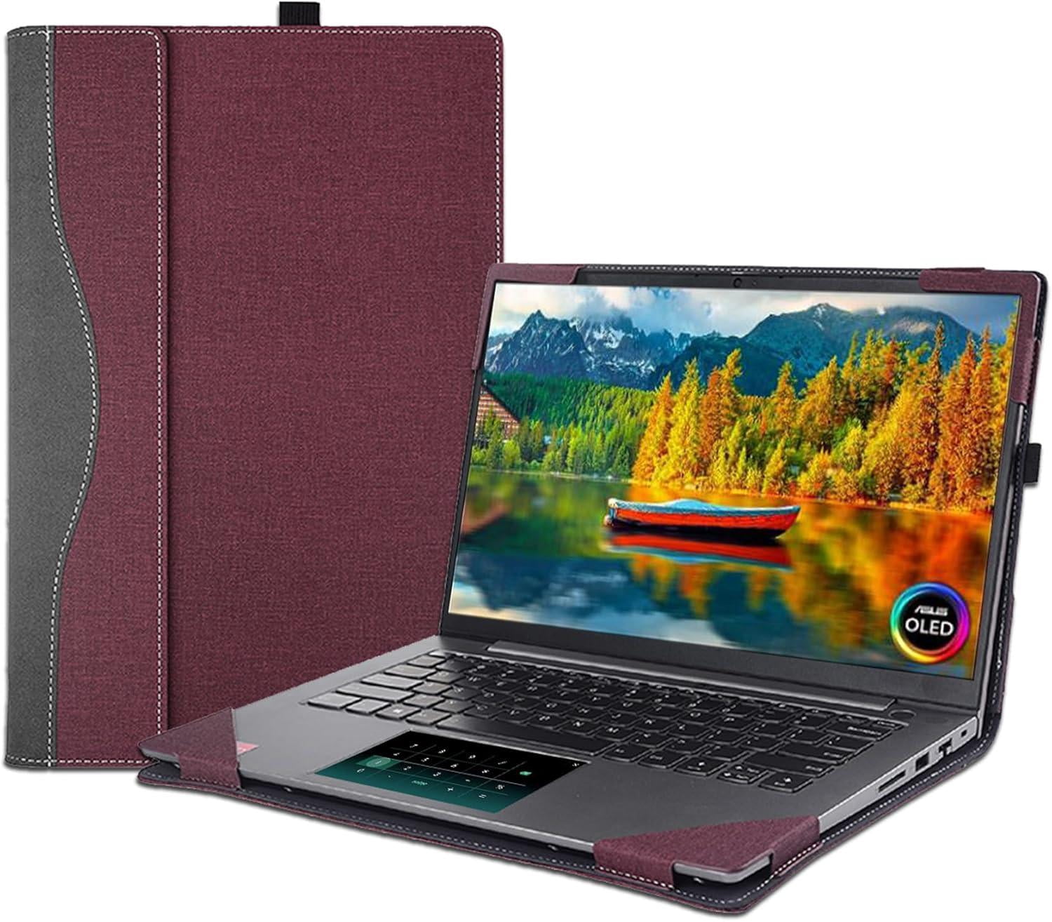 Laptop Case Cover for 14'' Asus Zenbook 14 OLED & 14X OLED & 14 Flip OLED Notebook Sleeve[Please Check The Model],PU Leathe Bag Protective Shell with Pen Holder and Heat Dissipation Hole