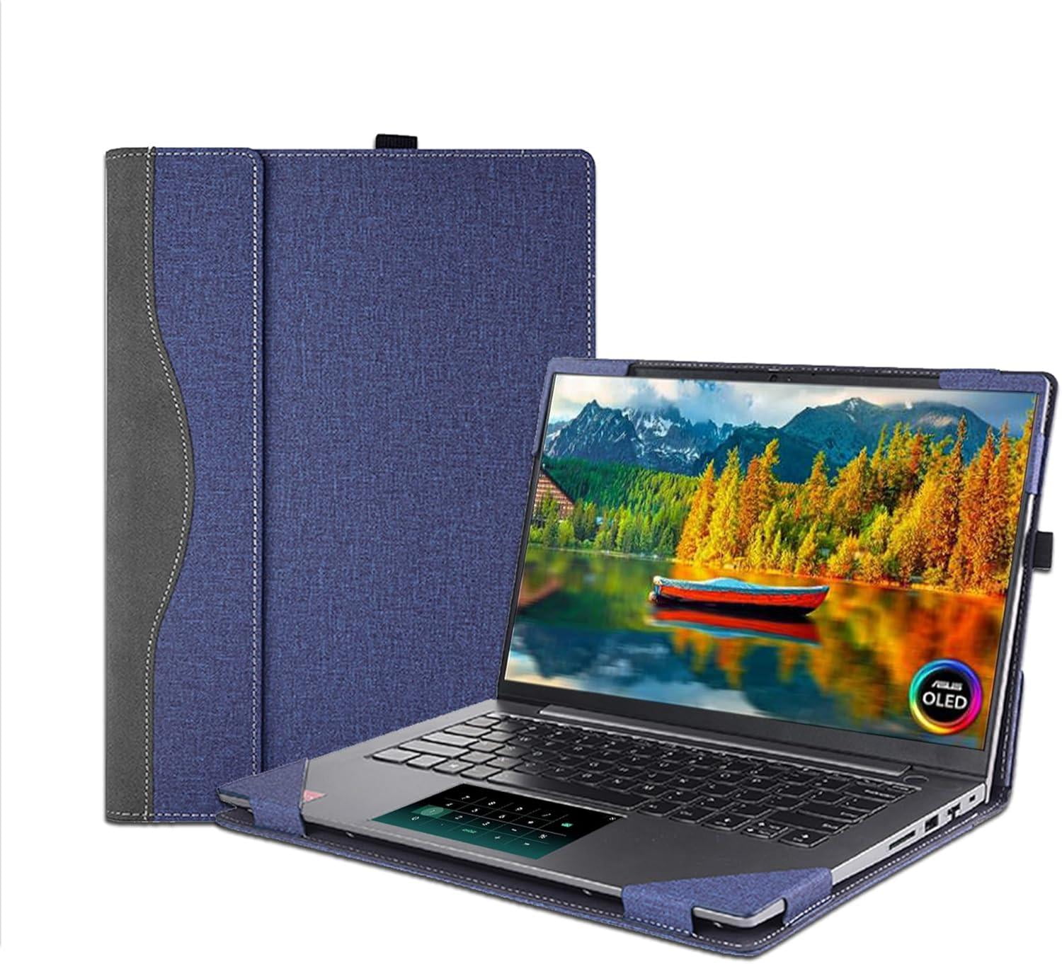 Laptop Case Cover for 14'' Asus Zenbook 14 OLED & 14X OLED & 14 Flip OLED Notebook Sleeve[Please Check The Model],PU Leathe Bag Protective Shell with Pen Holder and Heat Dissipation Hole