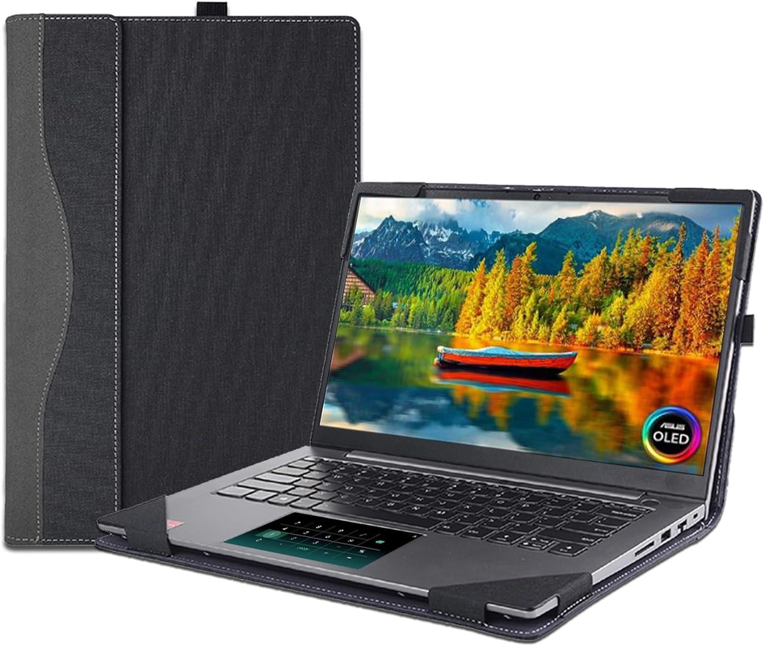 Laptop Case Cover for 14'' Asus Zenbook 14 OLED & 14X OLED & 14 Flip OLED Notebook Sleeve[Please Check The Model],PU Leathe Bag Protective Shell with Pen Holder and Heat Dissipation Hole
