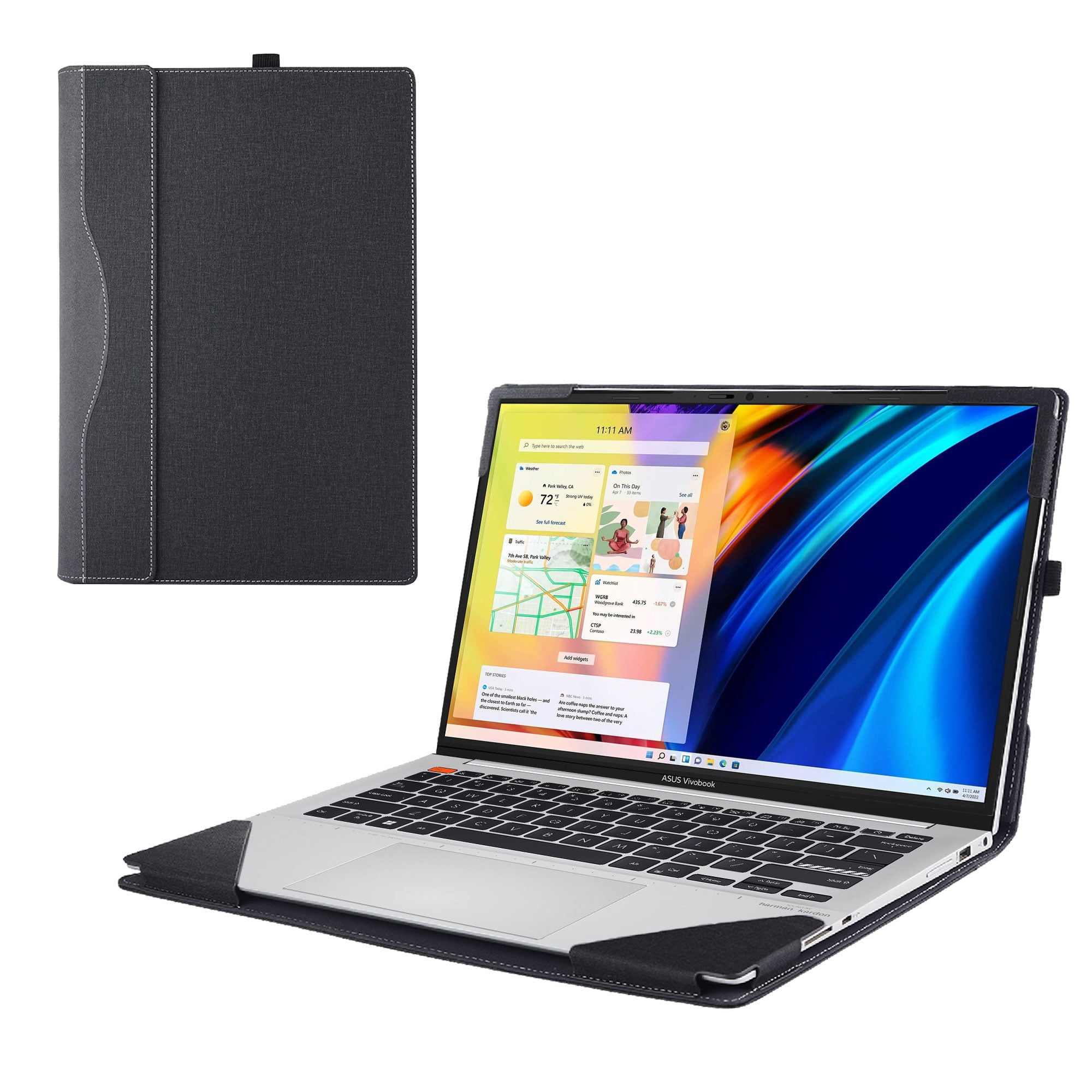 Laptop Case Cover for ASUS VivoBook Pro 14 OLED (M3401/N3401)&Vivobook S 14 OLED (K3402/M3402.Detachable 2-in-1 PU Leather Protective Shell Sleeve(Black)