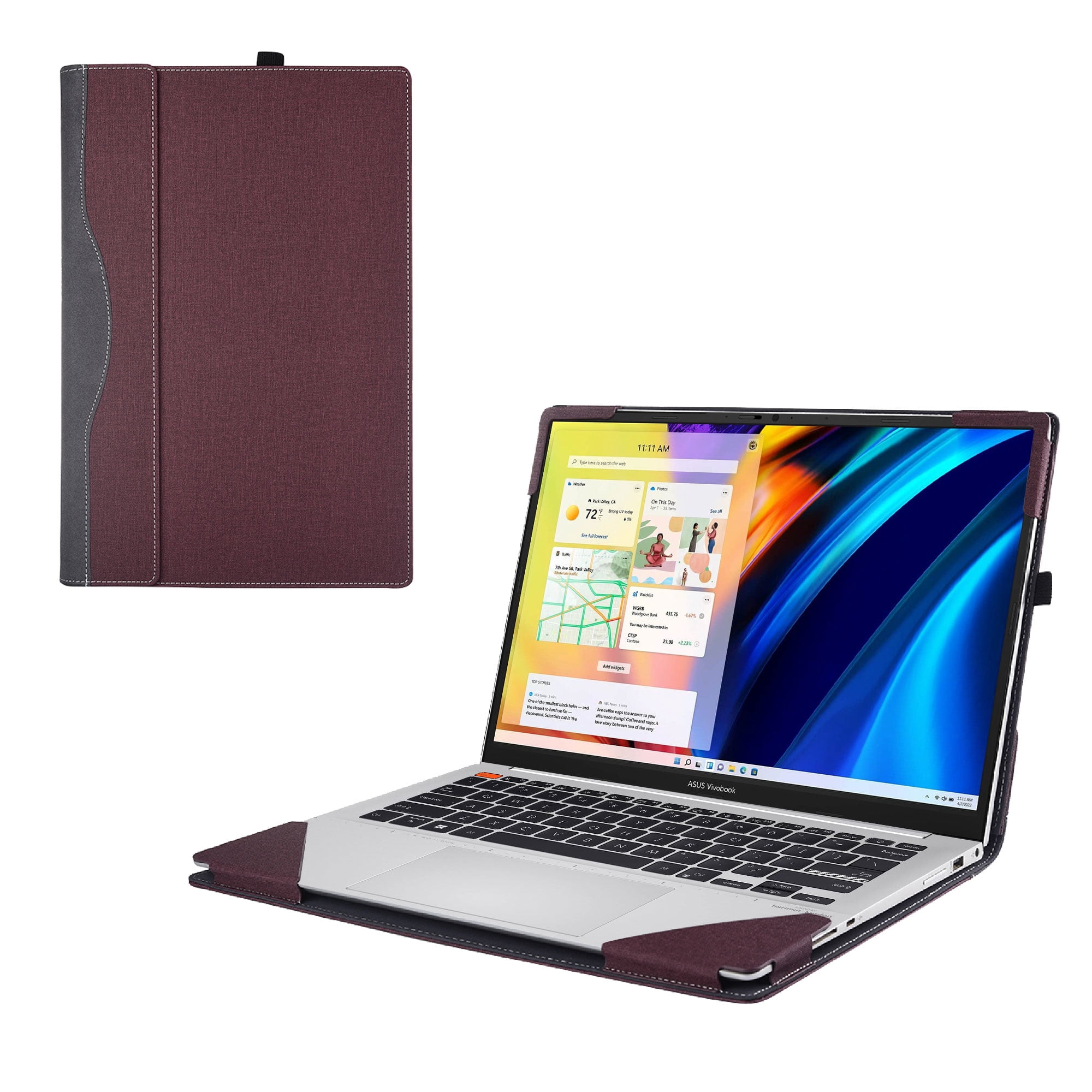 Laptop Case Cover for ASUS VivoBook Pro 14 OLED (M3401/N3401)&Vivobook S 14 OLED (K3402/M3402.Detachable 2-in-1 PU Leather Protective Shell Sleeve(Wine red)