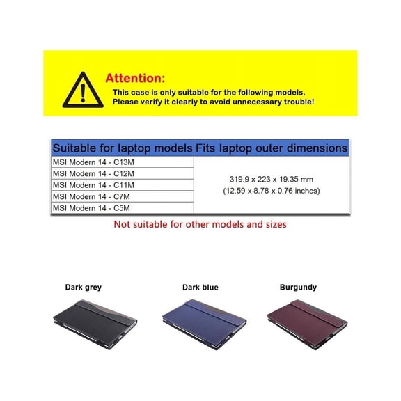 Laptop Case Cover for 14 inch MSI Modern 14 C13M C12M C11M C7M C5M Series Sleeve,PU Material Separable Notebook PC Bag Protective Sleeve Accessories