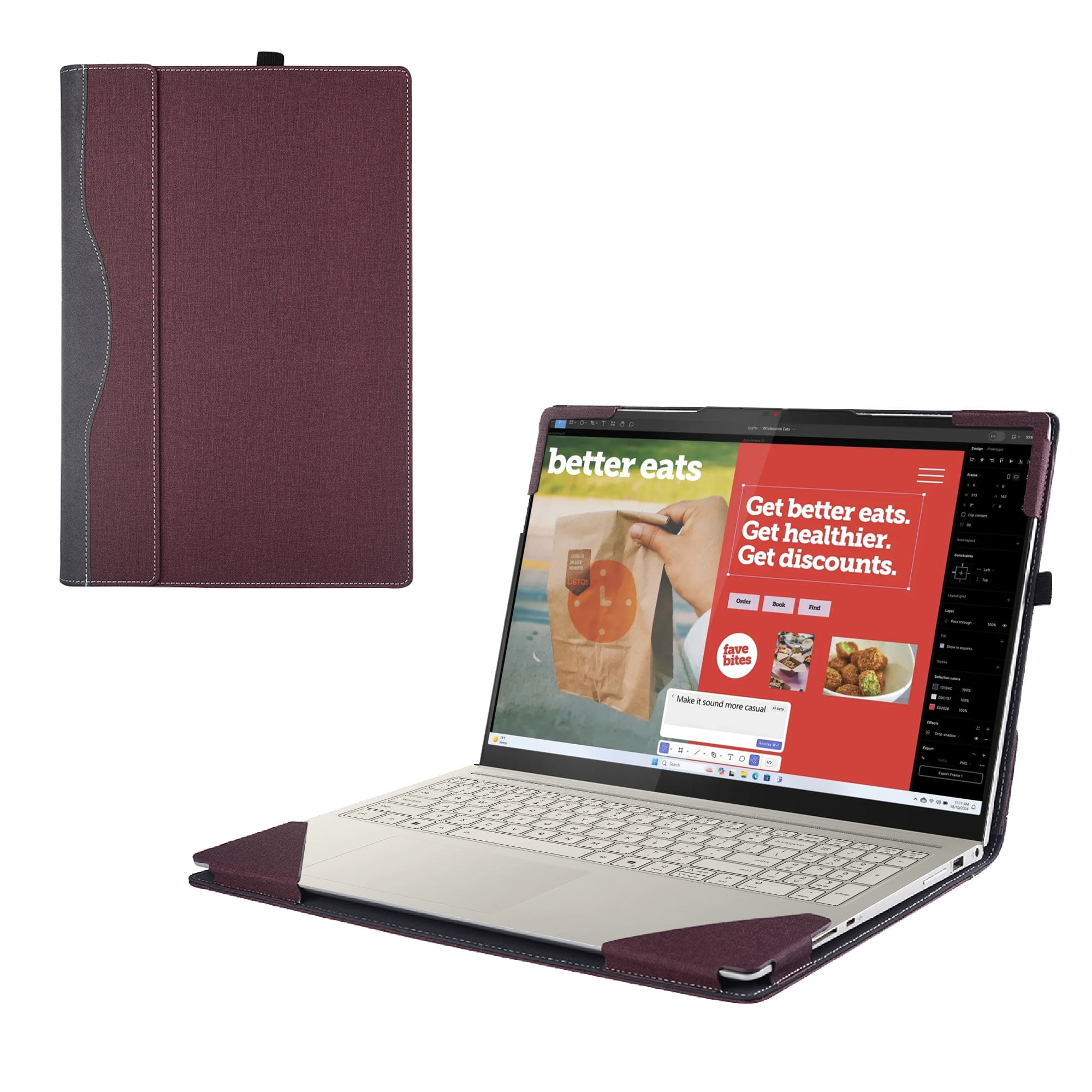 Laptop Case Cover for Lenovo Yoga 7 2-in-1 16ILL10 /16AKP10 16-inch, 2-in-1 Detachable PU Leather Protective Shell Sleeve(Wine red)