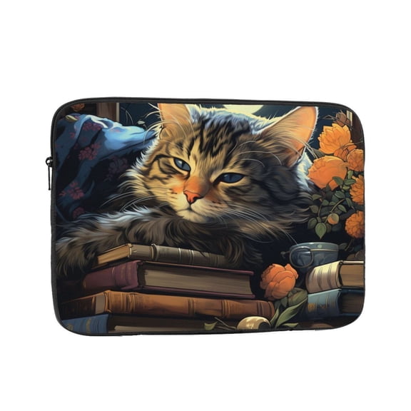 Laptop Case Protect Sleeve Bag Shockproof Protective Notebook Computer Cover 10 inch, Cat Sleeping Bookshelf Books Art
