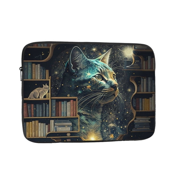 Laptop Case Protect Sleeve Bag Shockproof Protective Notebook Computer Cover 10 inch, Cat Starry Bookcase Library