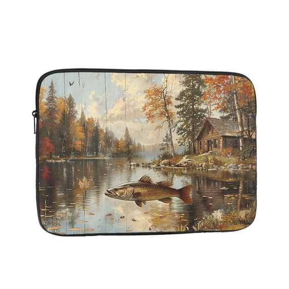 Laptop Case Protect Sleeve Bag Shockproof Protective Notebook Computer Cover 10 inch, Hunting Cabin Fish Leaf Fishing Vintage