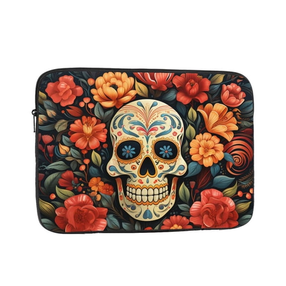 Laptop Case Protect Sleeve Bag Shockproof Protective Notebook Computer Cover 12 inch, Skull Day Of The Dead Gothic Skull Flowers