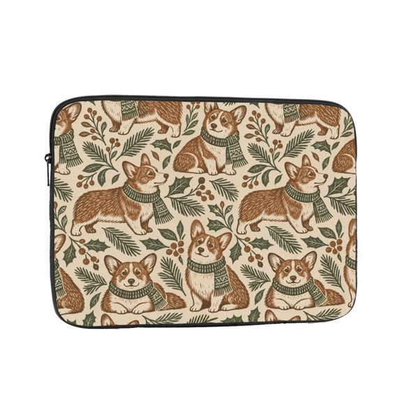 Laptop Case Protect Sleeve Bag Shockproof Protective Notebook Computer Cover 13 inch, Blockprint Corgi Christmas Pattern