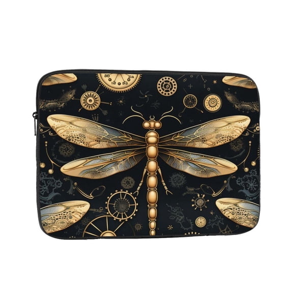 Laptop Case Protect Sleeve Bag Shockproof Protective Notebook Computer Cover 13 inch, Gold Steampunk Dragonfly Black Golden