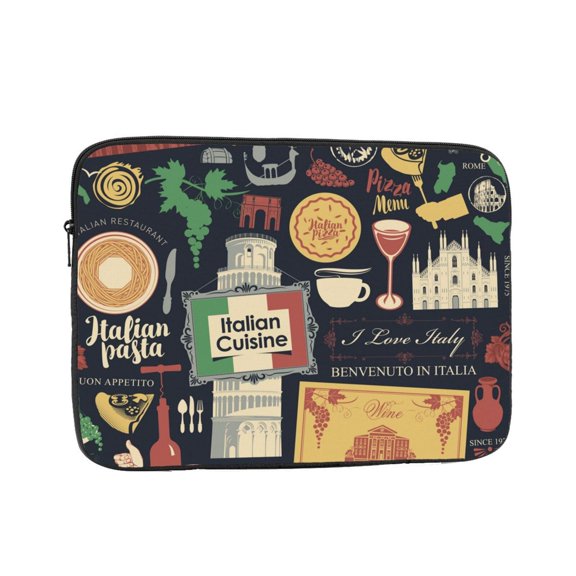 Laptop Case Protect Sleeve Bag Shockproof Protective Notebook Computer Cover 15 inch, Italian Cuisine Pasta Wine Pizza Retro