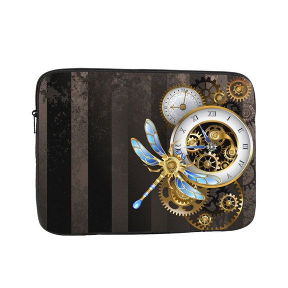 Laptop Case Protect Sleeve Bag Shockproof Protective Notebook Computer Cover 17 inch, Dials With Dragonfly Steampunk Gold Clock