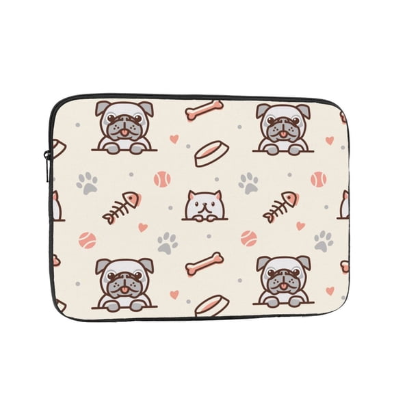 Laptop Case Protect Sleeve Bag Shockproof Protective Notebook Computer Cover 17 inch, Pug Dog Cat Fish Bones Prints Ball