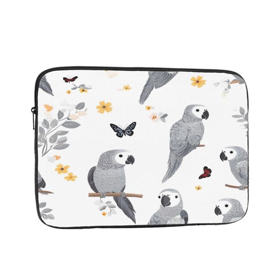 Laptop Case Shockproof Sleeve Water Resistant Computer Bag Fits Tablet Notebook Ultrabook For Travel Office 10 Inch Grey Parrot And Flowers