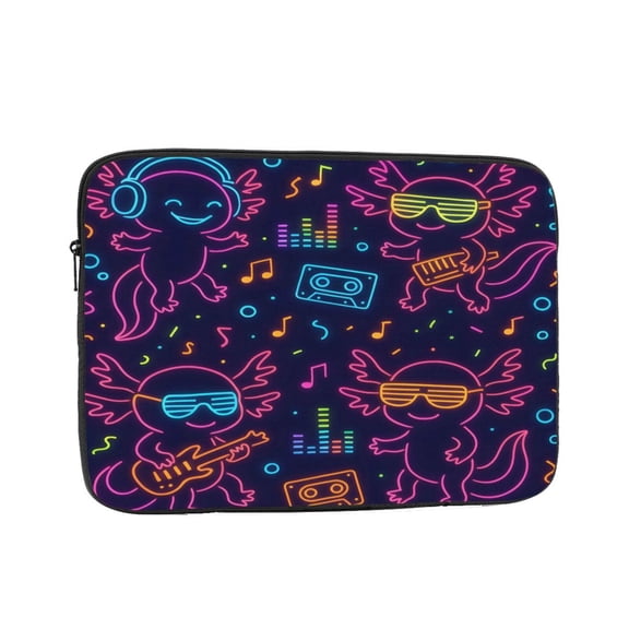 Laptop Case Shockproof Sleeve Water Resistant Computer Bag Fits Tablet Notebook Ultrabook For Travel Office 10 Inch Neon Party Axolotls - 80s Synthwave