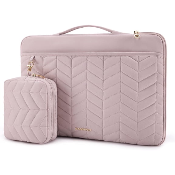 Laptop Case with Handle, Puffy Padded Laptop Bag Sleeve for Women, Portable MacBook Air/Pro Computer Case, 15-16 inch, Pink