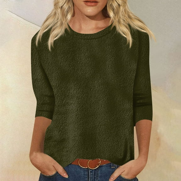 Tshirt Women Women's Fashionable Casual Seven Quarter Sleeve Solid Color Round Neck Top