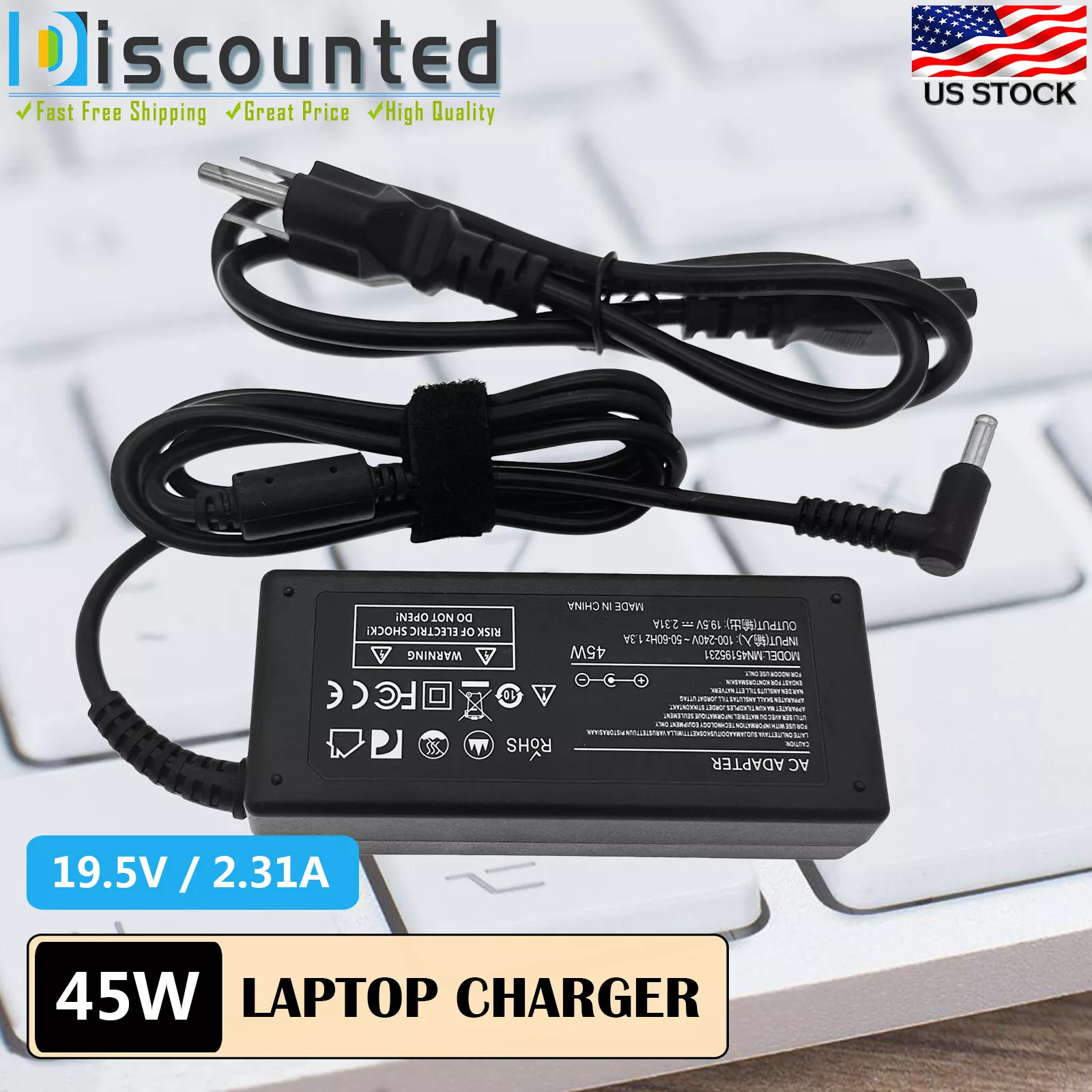 Caricatore Per Laptop HP 45W - Alimentatore 19.5V 2.31A - Compatibile Con HP Stream, Pavilion, Elitebook, Spectre - Connettore Blu, Ricambio 719309-001