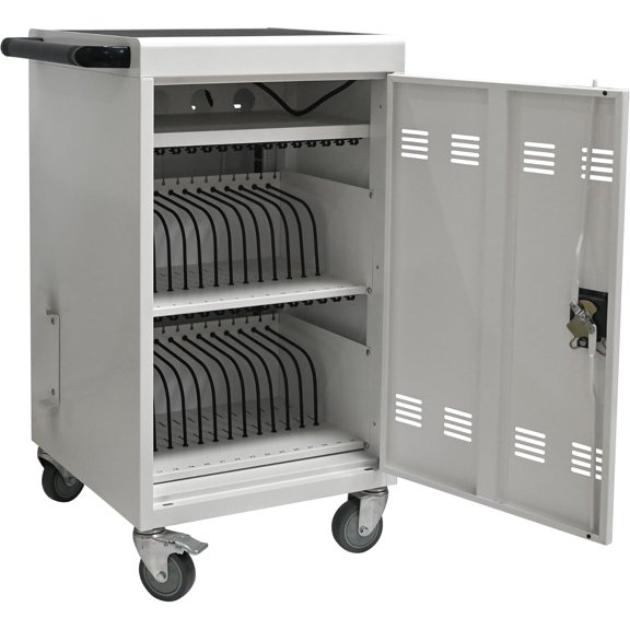 Laptop Charging Cart,32 Devices Tablet Storage Carts for Pad Up to 16.3" Screen Size, Classroom Computer Mobile Charging Station for Pads,Chromebooks,Laptops,Security Storage (30+2 Bay-White)