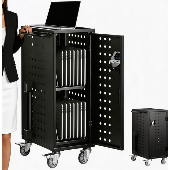 Laptop Charging Cart,Tablet Storage Carts for Pad, Classroom Computer Mobile Charging Station for Pads, Chromebooks,Laptops, Security Storage