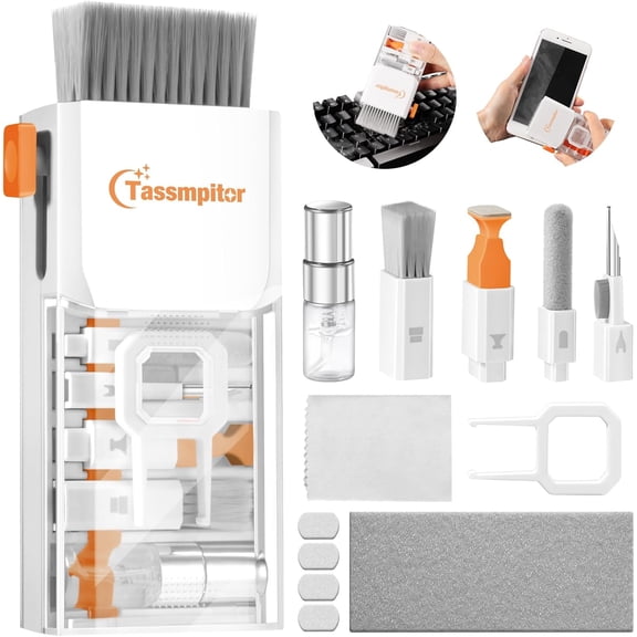 Laptop Cleaning Kit, All in 1 Keyboard Cleaning kit for MacBook iPad iPhone, Compact Keyboard Cleaner with Brush and Spray for Tablet, Airpods, Earbud, Computer Screen, PC Monitor, White