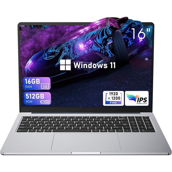 Laptop Computer 16-inch IPS with Intel N95 16GB DDR4 512GB M.2 2280 SSD Windows 11 Pro